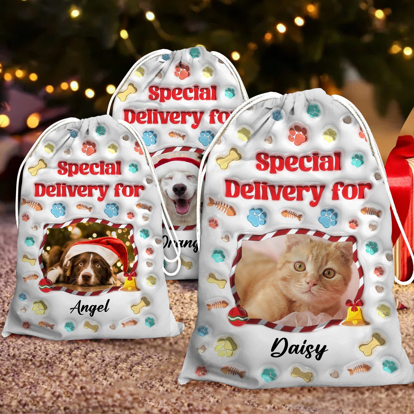 My Lovely Fur Baby - Personalized Custom 3D Inflated Effect Christmas Bag - Christmas Family Gift - Personalized Christmas Sack - Custom Christmas Bag