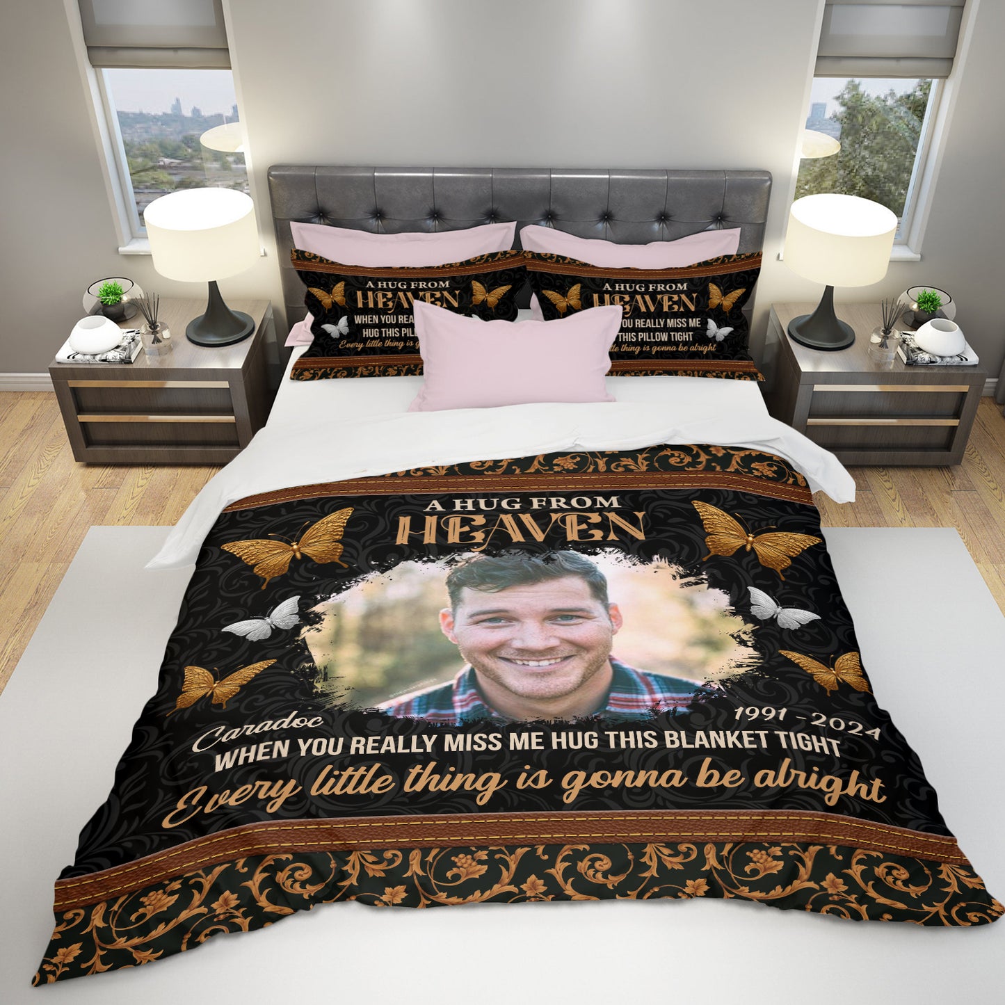 My Soul Hug You Day and Night - Memorial Personalized Custom Bedding Set - Christmas Gift, Sympathy Gift