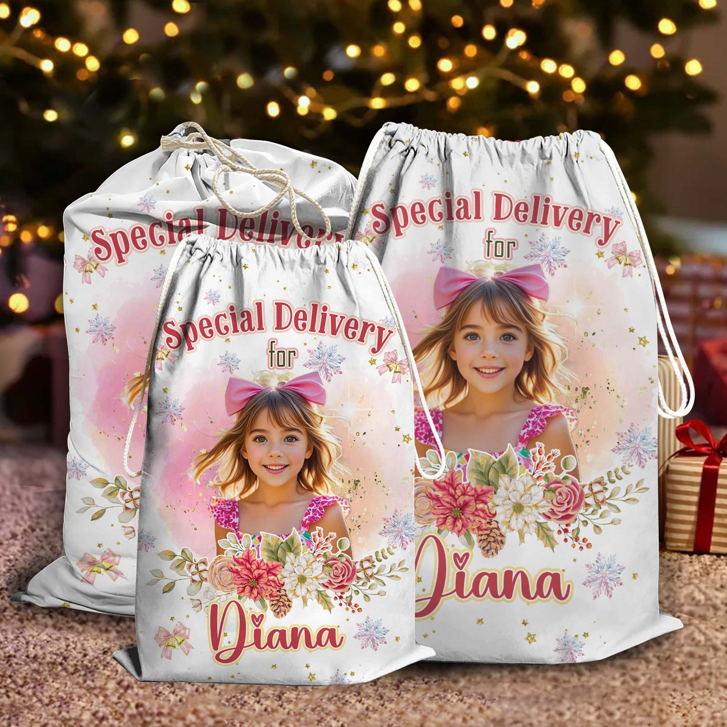 Christmas Santa Sack Special Delivery Bloom Bag Custom Photo - Christmas Family Gift - Personalized Christmas Sack - Custom Christmas Bag