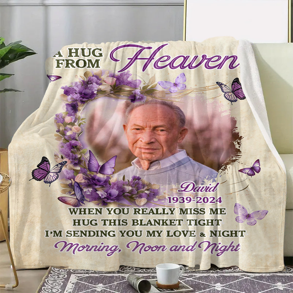 Purple Butterflies Blanket Memorial - Remembrance Gift - Memorial Personalized Custom Blanket - Christmas Gift, Sympathy Gift