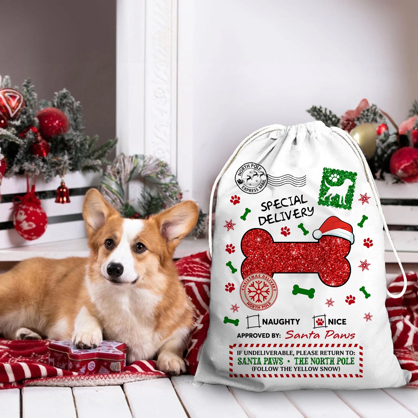 Woofmas Bag Custom Photo - Christmas Gifts - Personalized Christmas Sack - Custom Christmas Bag