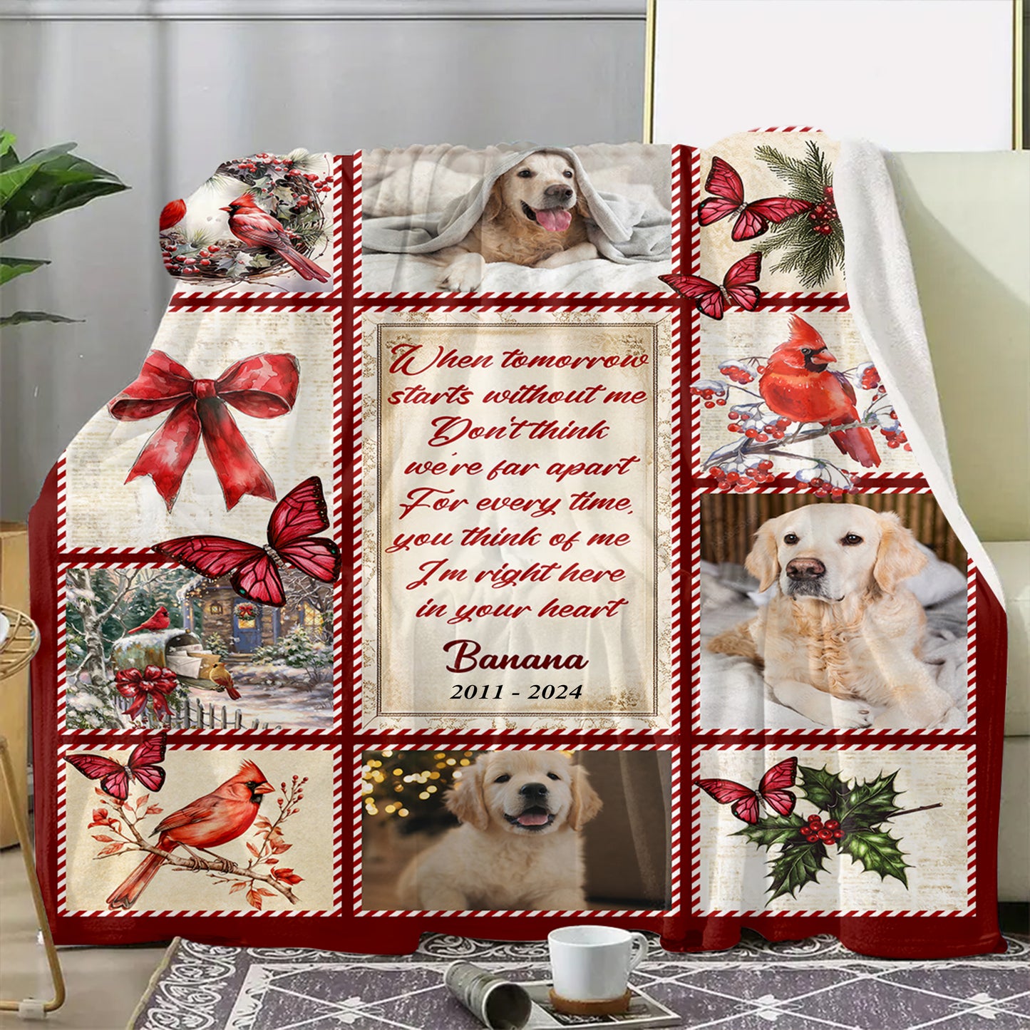 When Tomorrow Starts Without Me Christmas Photo Blanket Memorial - Remembrance Gift - Memorial Personalized Custom Blanket - Christmas Gift, Sympathy Gift