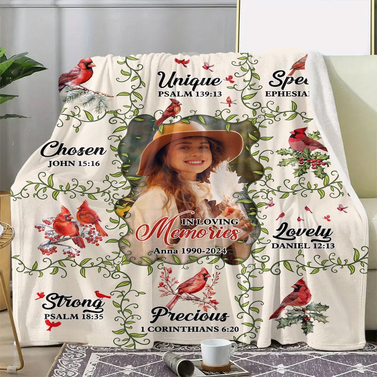 Loving Memories Heaven Flowers Christmas Photo Blanket Memorial - Remembrance Gift - Memorial Personalized Custom Blanket - Christmas Gift, Sympathy Gift