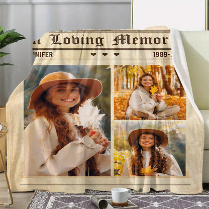 Personalized Picture Blanket Newspaper Design Style Blanket Memorial - Remembrance Gift - Memorial Personalized Custom Blanket - Christmas Gift, Sympathy Gift