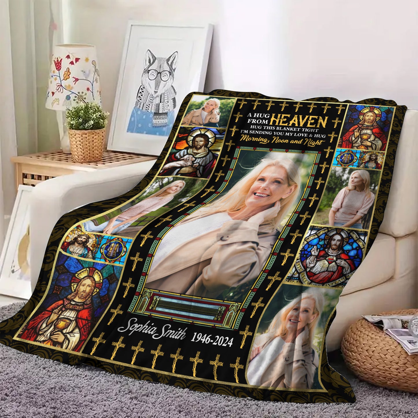 A Hug From Heaven Christian Photo Blanket Memorial - Remembrance Gift - Memorial Personalized Custom Blanket - Christmas Gift, Sympathy Gift