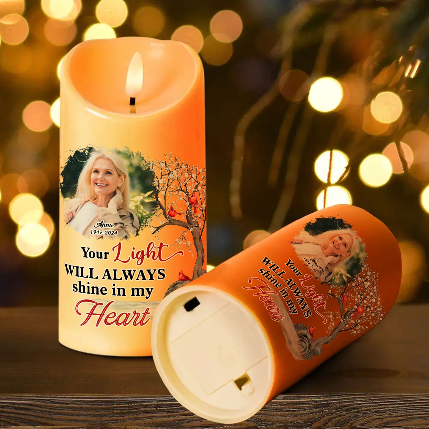 Candle Burns Your Life Was A Blessing Cardinal Custom Photo Memorial - Personalized Flameless LED Candle