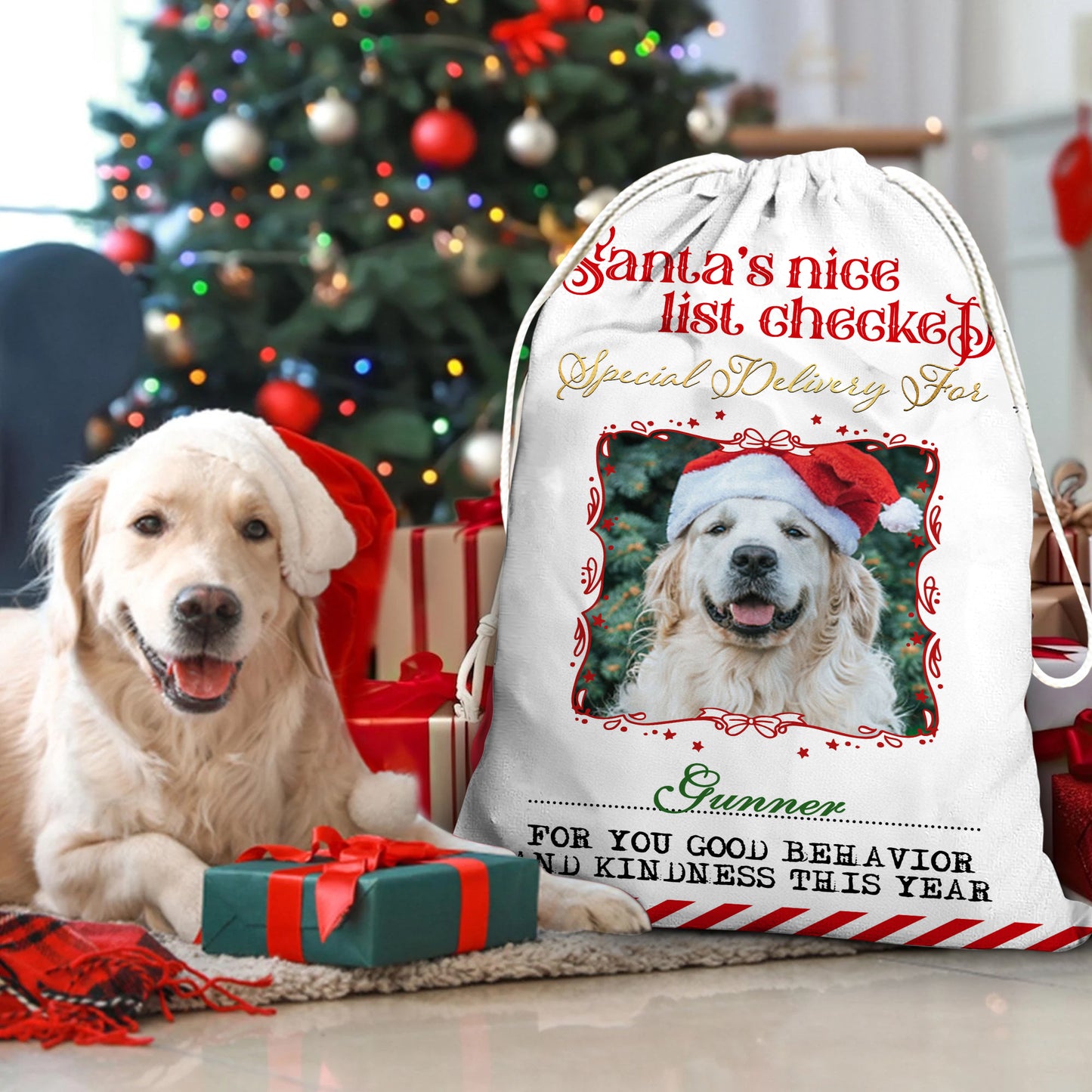 Santa’s Nice List Checked Christmas Bag - Christmas Family Gift - Personalized Christmas Sack - Custom Christmas Bag