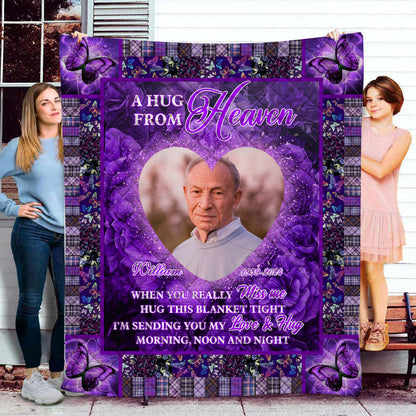 Colorful Buffterfly A Hug From Heaven Flowers Christmas Photo Blanket Memorial - Remembrance Gift - Memorial Personalized Custom Blanket - Christmas Gift, Sympathy Gift