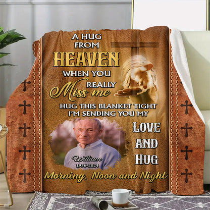 Love And Hug Christian Photo Blanket Memorial - Remembrance Gift - Memorial Personalized Custom Blanket - Christmas Gift, Sympathy Gift