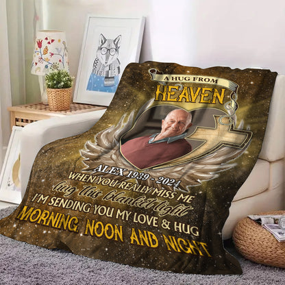 A Hug From Heaven Glitter Photo Blanket Memorial - Remembrance Gift - Memorial Personalized Custom Blanket - Christmas Gift, Sympathy Gift