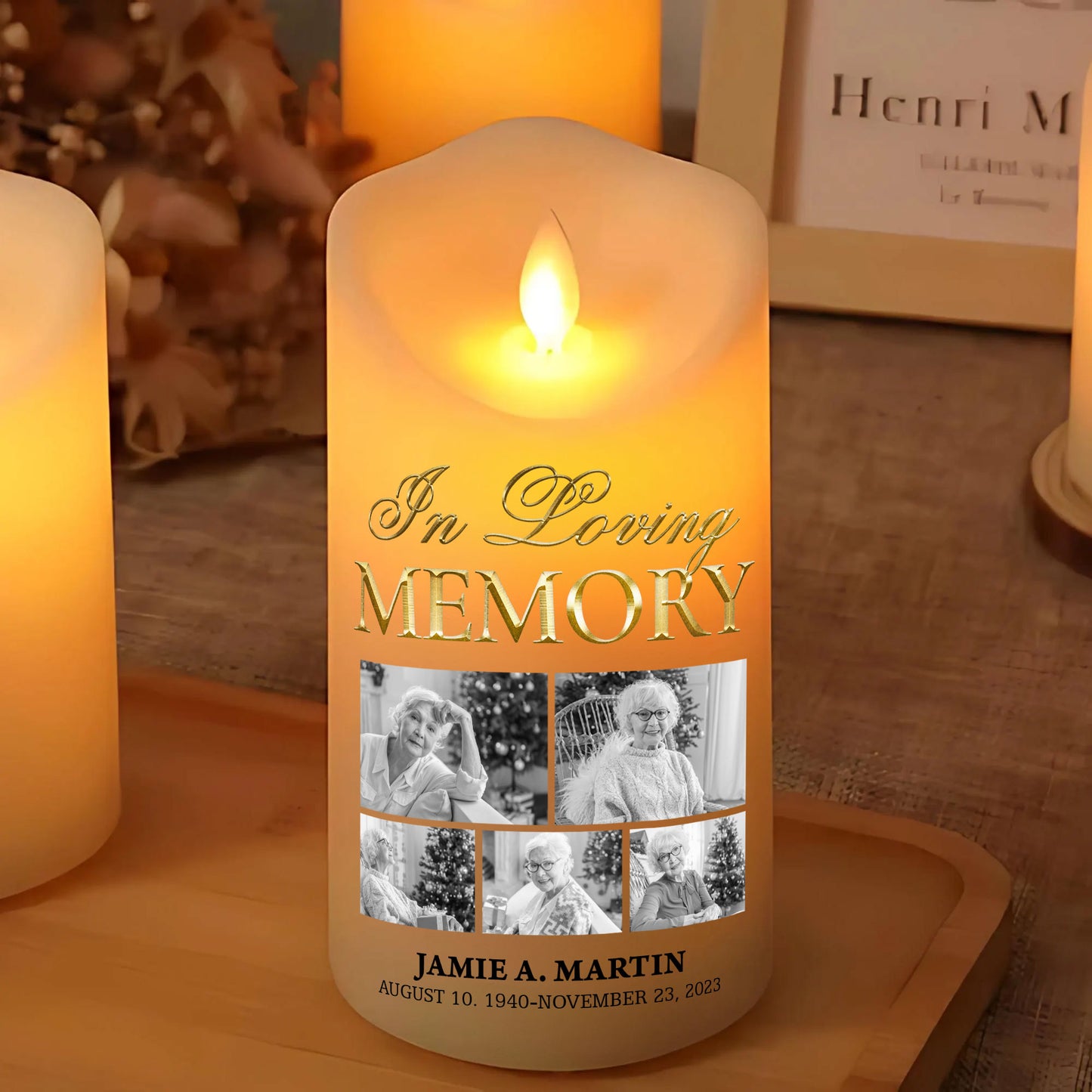 In Loving Memorial Custom Photo Memorial - Personalized Flameless LED Candle