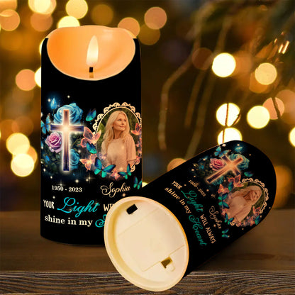 l Always Shine In My Heart Custom Photo Memorial - Personalized Flameless LED Candle