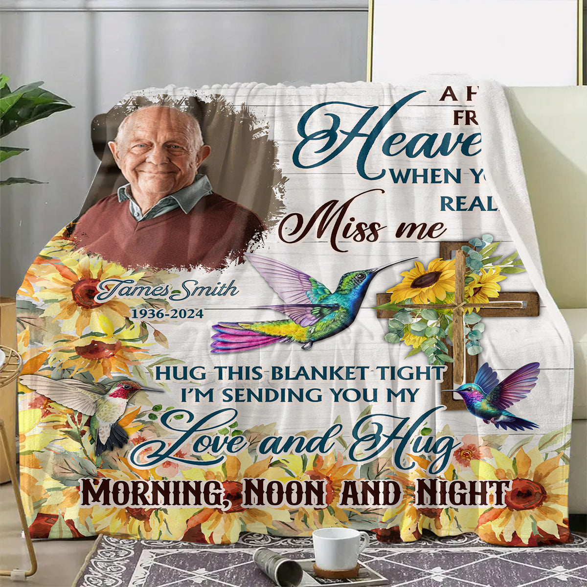 Hummingbird Love And Hug Blanket Memorial - Remembrance Gift - Memorial Personalized Custom Blanket - Christmas Gift, Sympathy Gift