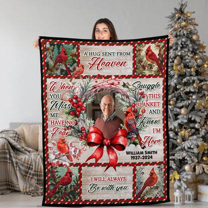 Snuggle This Blanket & Know We're Here Christmas Photo Blanket Memorial - Remembrance Gift - Memorial Personalized Custom Blanket - Christmas Gift, Sympathy Gift