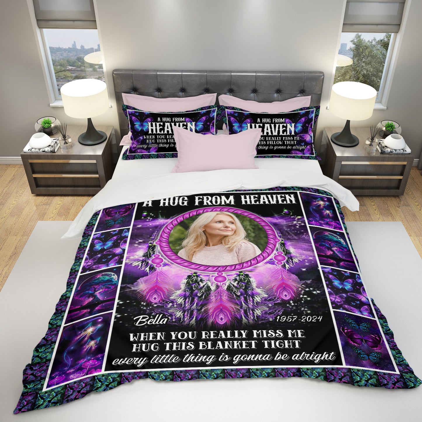 A Hug From Heaven Memorial Personalized Custom Bedding Set - Christmas Gift, Sympathy Gift