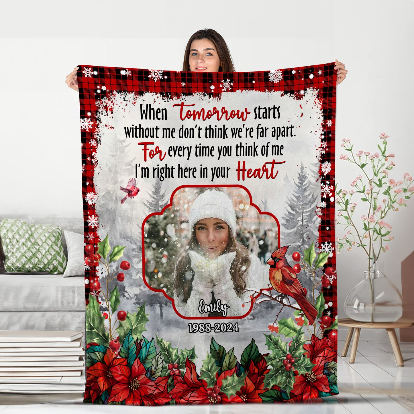 A Red Cardinal Snow Merry Christmas Love From Heaven Memorial Blanket - Remembrance Gift - Memorial Personalized Custom Blanket - Christmas Gift, Sympathy Gift