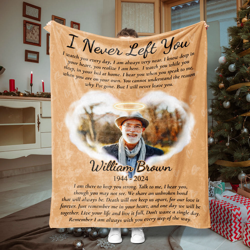 Never Left You Hug This Blanket Love From Heaven Memorial Blanket - Remembrance Gift - Memorial Personalized Custom Blanket - Christmas Gift, Sympathy Gift