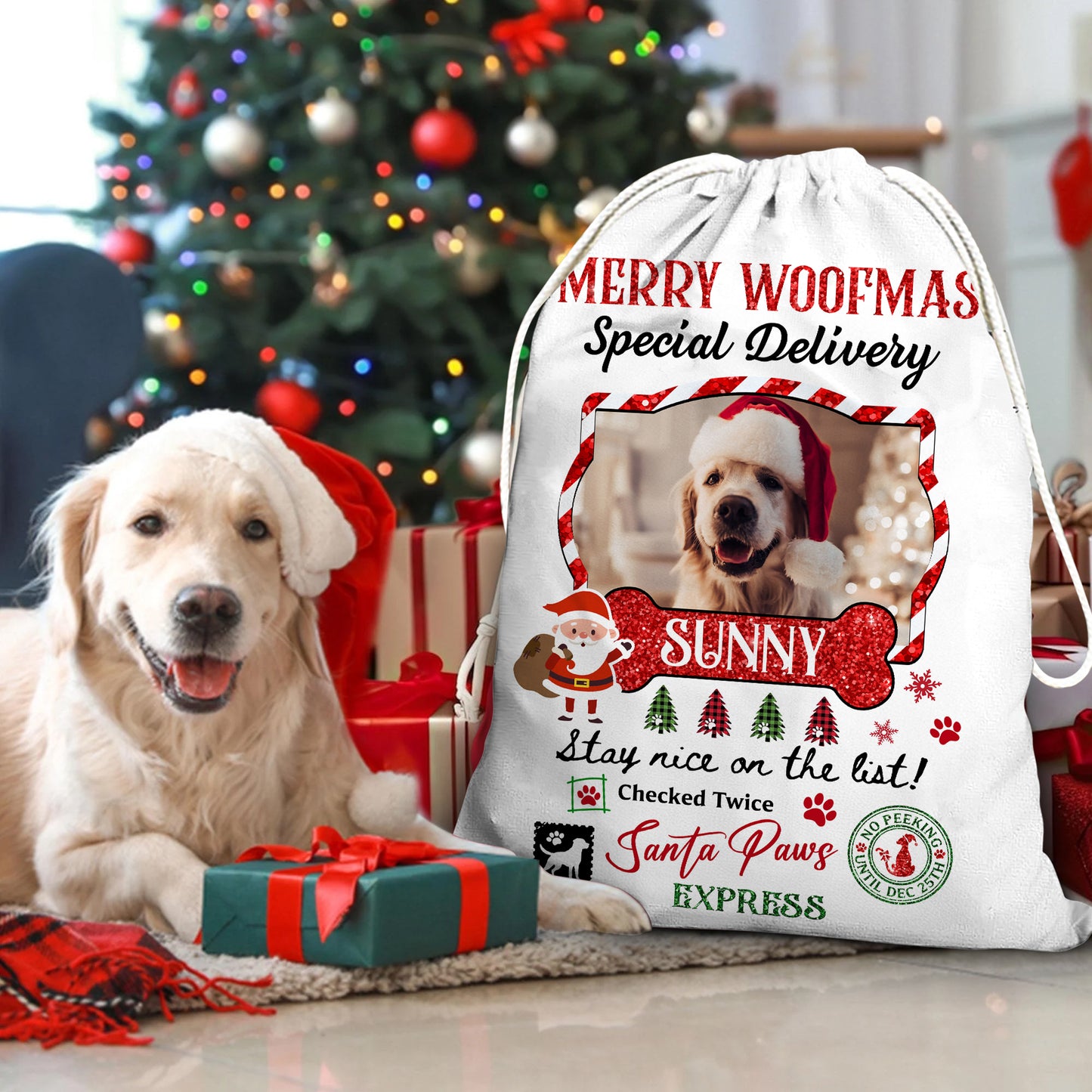 Stay Nice On The List Christmas Bag Custom Photo - Christmas Gift For Dog Lovers Cat Lovers - Personalized Christmas Sack - Custom Christmas Bag