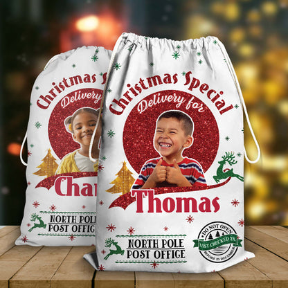 Giltter Christmas Bag Custom Photo - Christmas Family Gift - Personalized Christmas Sack - Custom Christmas Bag