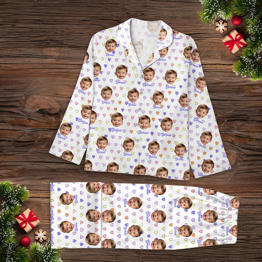 Mini Heart Our Couple Pajamas Custom Photo Human And Pet Faces - Custom Face Pajamas Pattern - Personalized Photo Christmas Pajamas