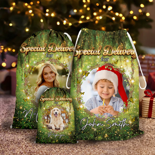 Fairy Pattern Christmas Bag Custom Photo - Christmas Family Gift - Personalized Christmas Sack - Custom Christmas Bag