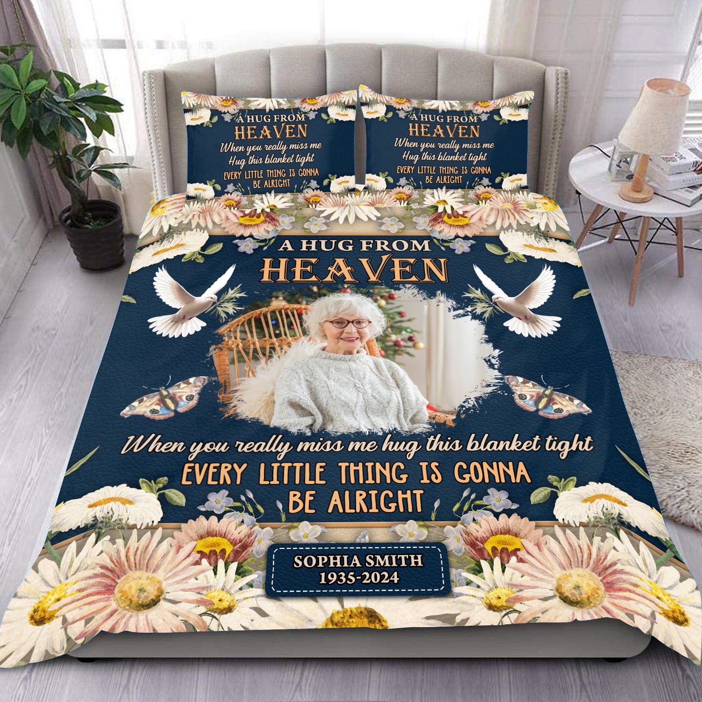 Be Alright Hug You Day and Night - Memorial Personalized Custom Bedding Set - Christmas Gift, Sympathy Gift