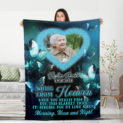 A Hug From Heaven Buffterfly - Memorial Personalized Custom Blanket - Christmas Gift, Sympathy Gift