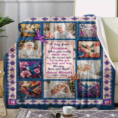 A Hug From Heaven Hummingbird Blanket Memorial - Remembrance Gift - Memorial Personalized Custom Blanket - Christmas Gift, Sympathy Gift