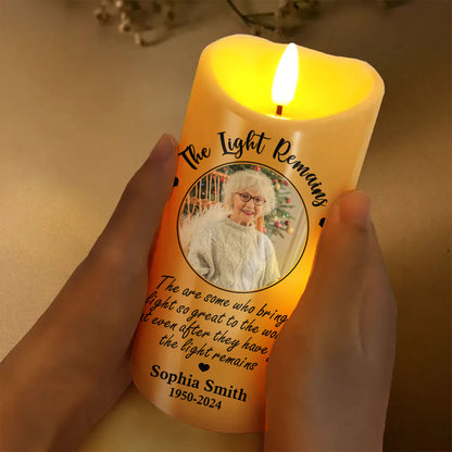 Custom Photo Memorial The Light Remains - Personalized Flameless LED Candle