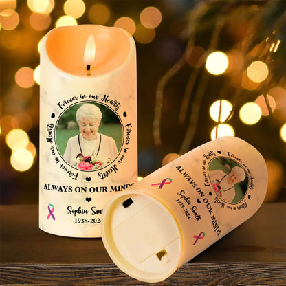 In Loving Memorial Cancer Ribbons Custom Photo Memorial - Personalized Flameless LED Candle