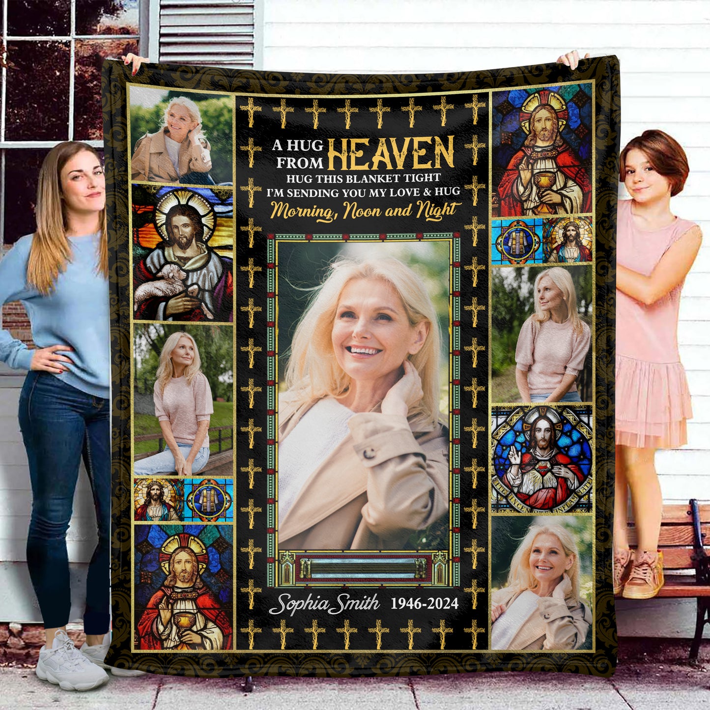 A Hug From Heaven Christian Photo Blanket Memorial - Remembrance Gift - Memorial Personalized Custom Blanket - Christmas Gift, Sympathy Gift