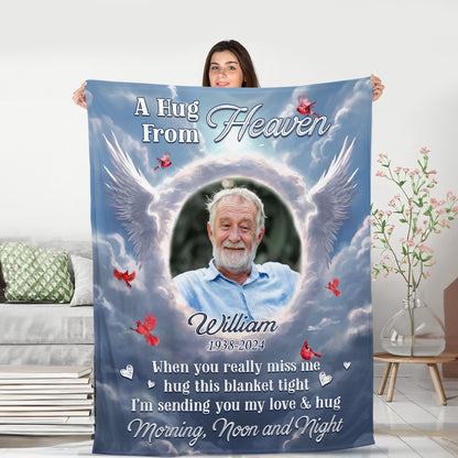 A Hug From Heaven Sky Photo - Memorial Personalized Custom Blanket - Christmas Gift, Sympathy Gift