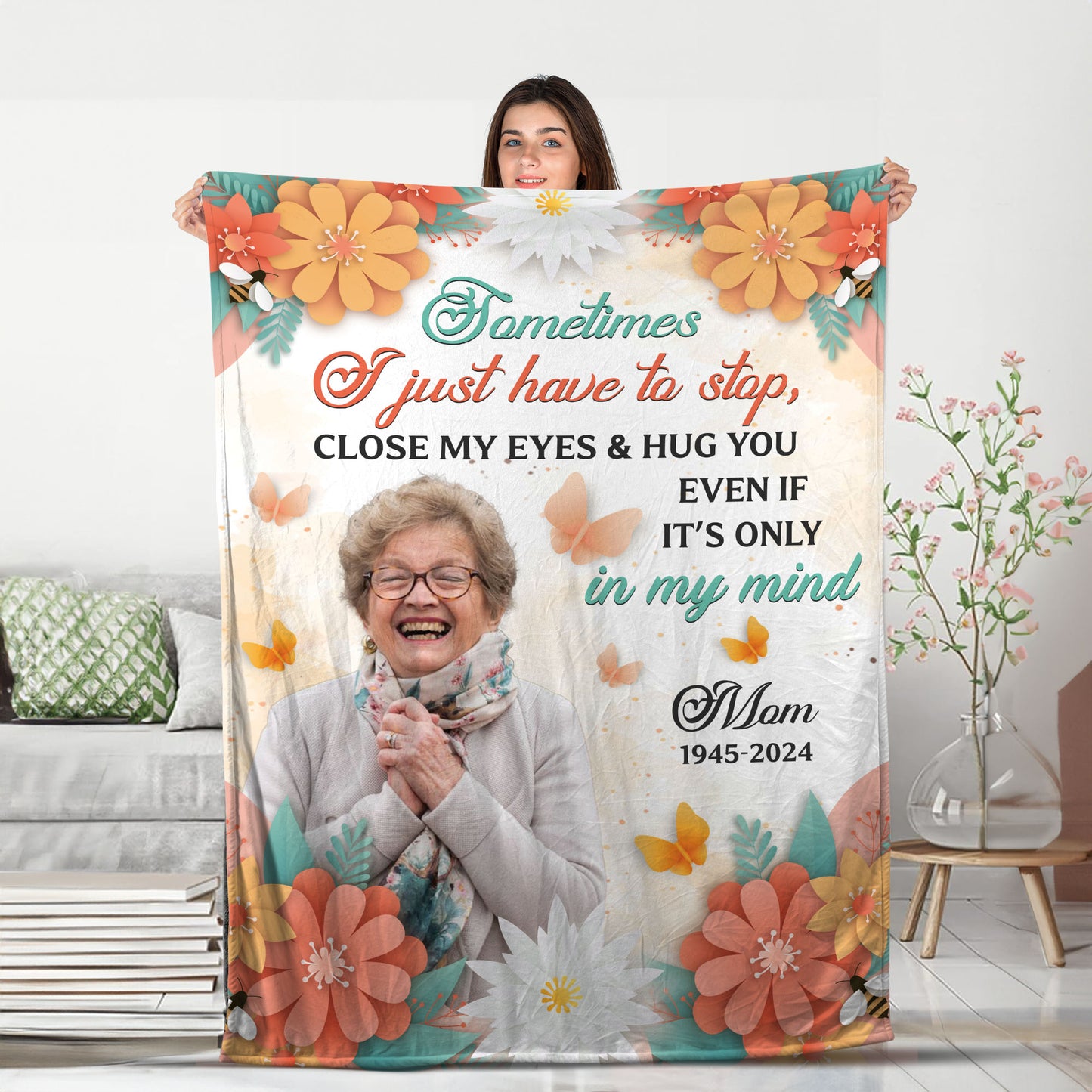 3D Flowers In Loving Memory Remembrance Gift - Memorial Personalized Custom Blanket - Christmas Gift, Sympathy Gift