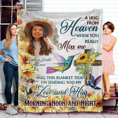 Hummingbird Love And Hug Blanket Memorial - Remembrance Gift - Memorial Personalized Custom Blanket - Christmas Gift, Sympathy Gift