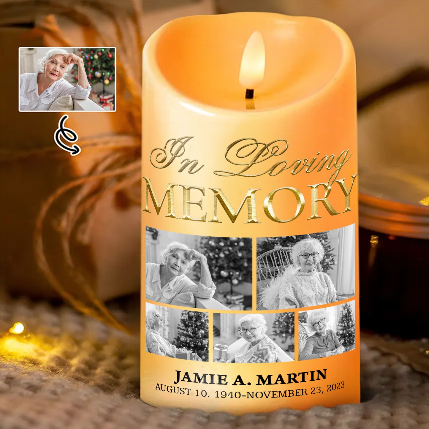 In Loving Memorial Custom Photo Memorial - Personalized Flameless LED Candle