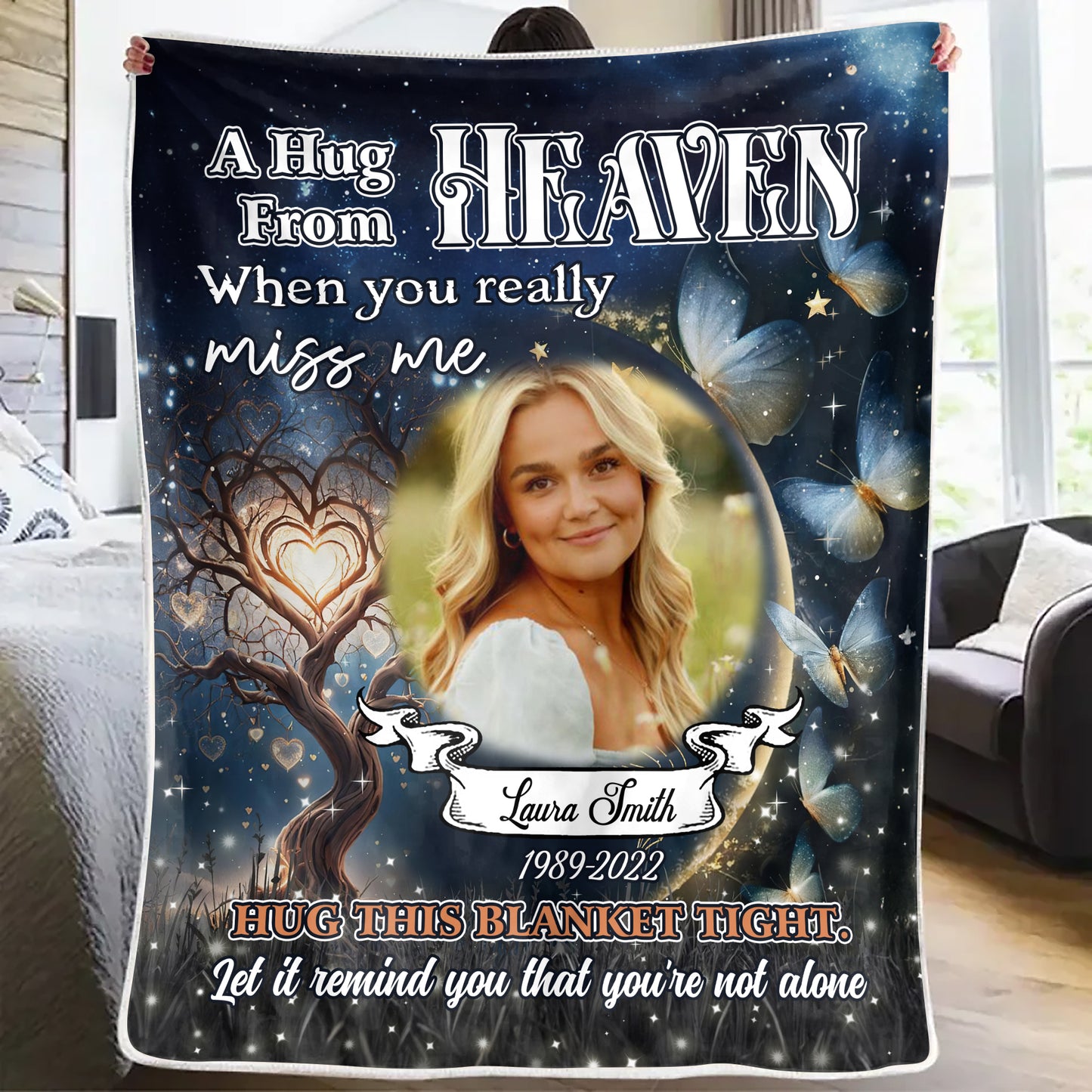 A Hug From Heaven Life Tree Memory Remembrance Gift - Memorial Personalized Custom Blanket - Christmas Gift, Sympathy Gift