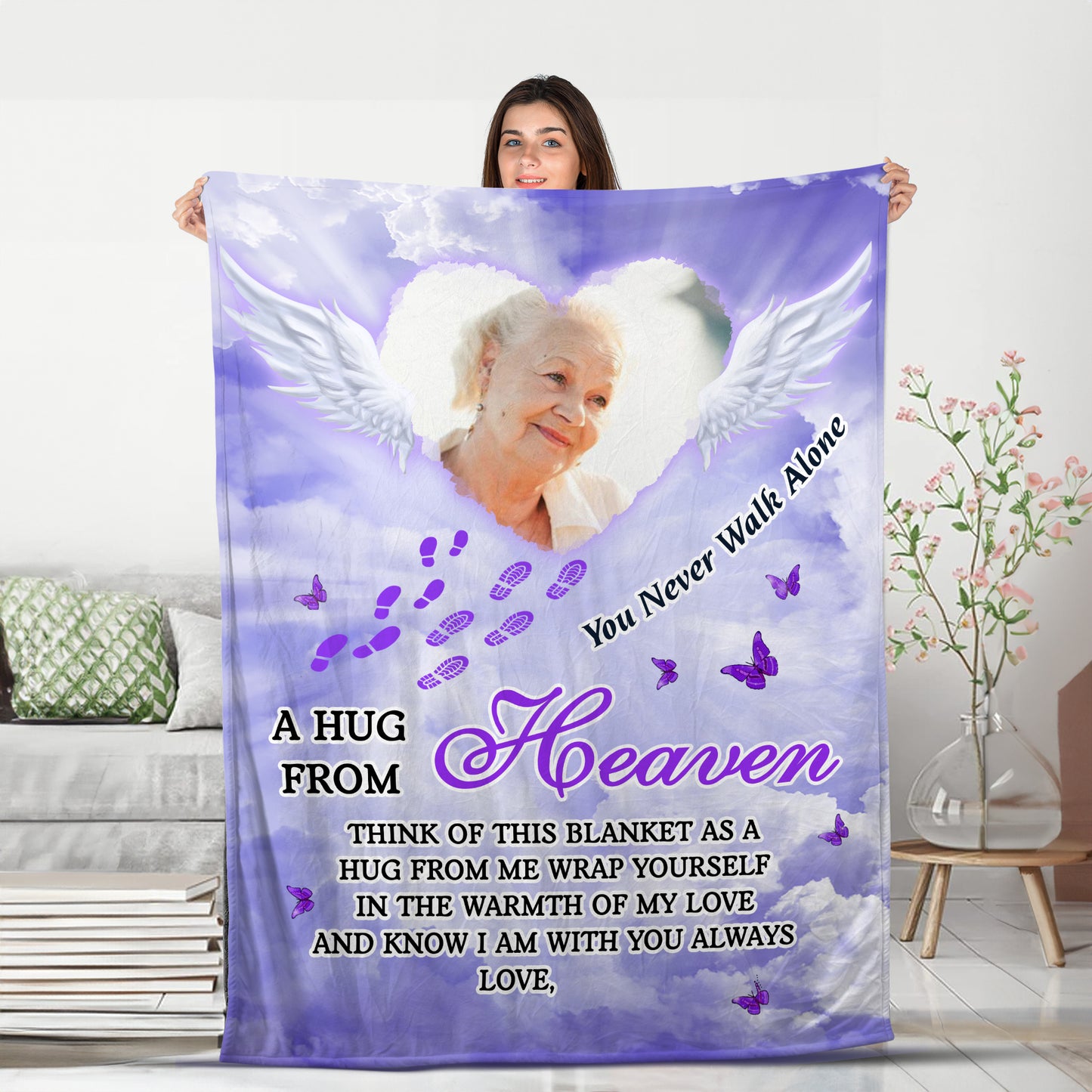 Never Walk Alone In Loving Memories Blanket Memorial - Remembrance Gift - Memorial Personalized Custom Blanket - Christmas Gift, Sympathy Gift