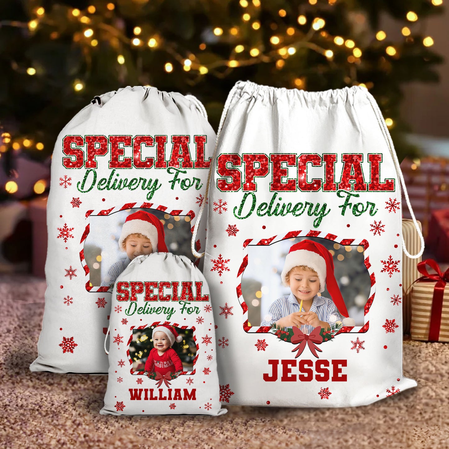 Merry Christmas Glitter Bag Custom Photo - Christmas Family Gift - Personalized Christmas Sack - Custom Christmas Bag