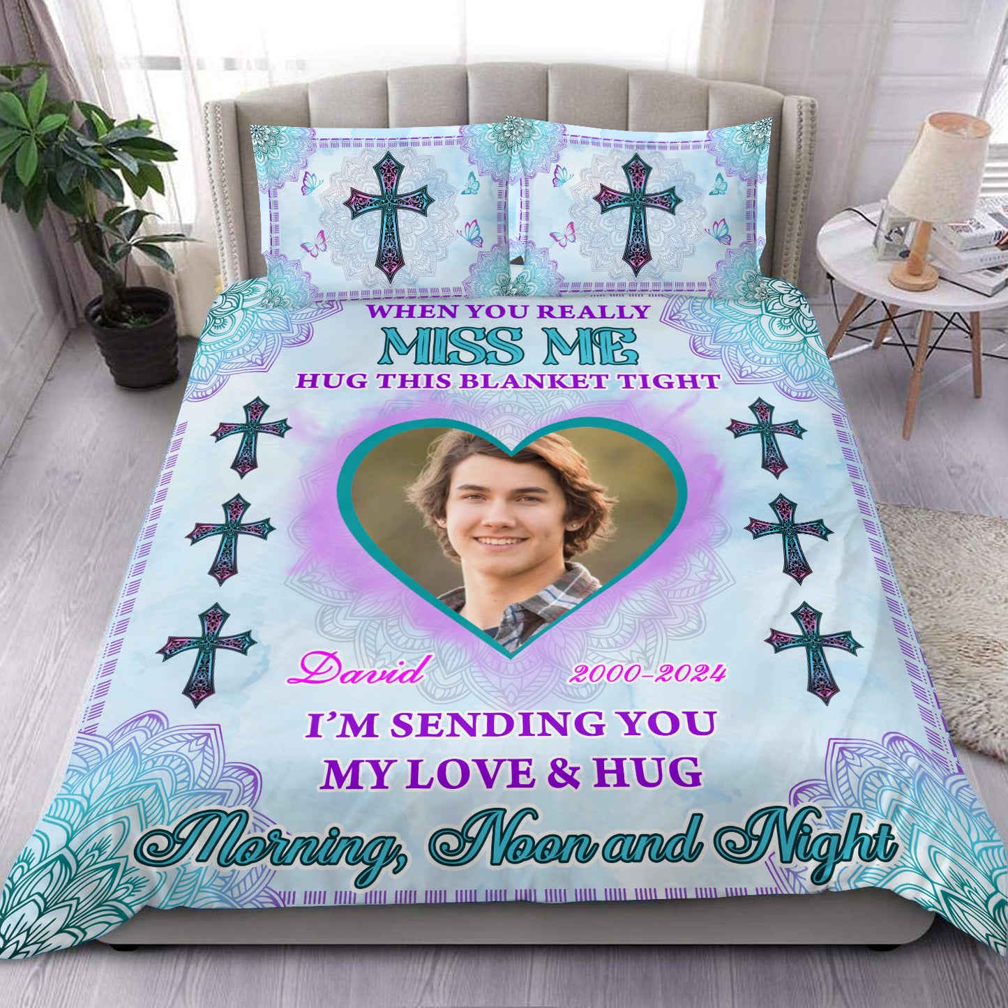 I Am Sending You My Love And Hug You Day and Night Cross - Memorial Personalized Custom Bedding Set - Christmas Gift, Sympathy Gift