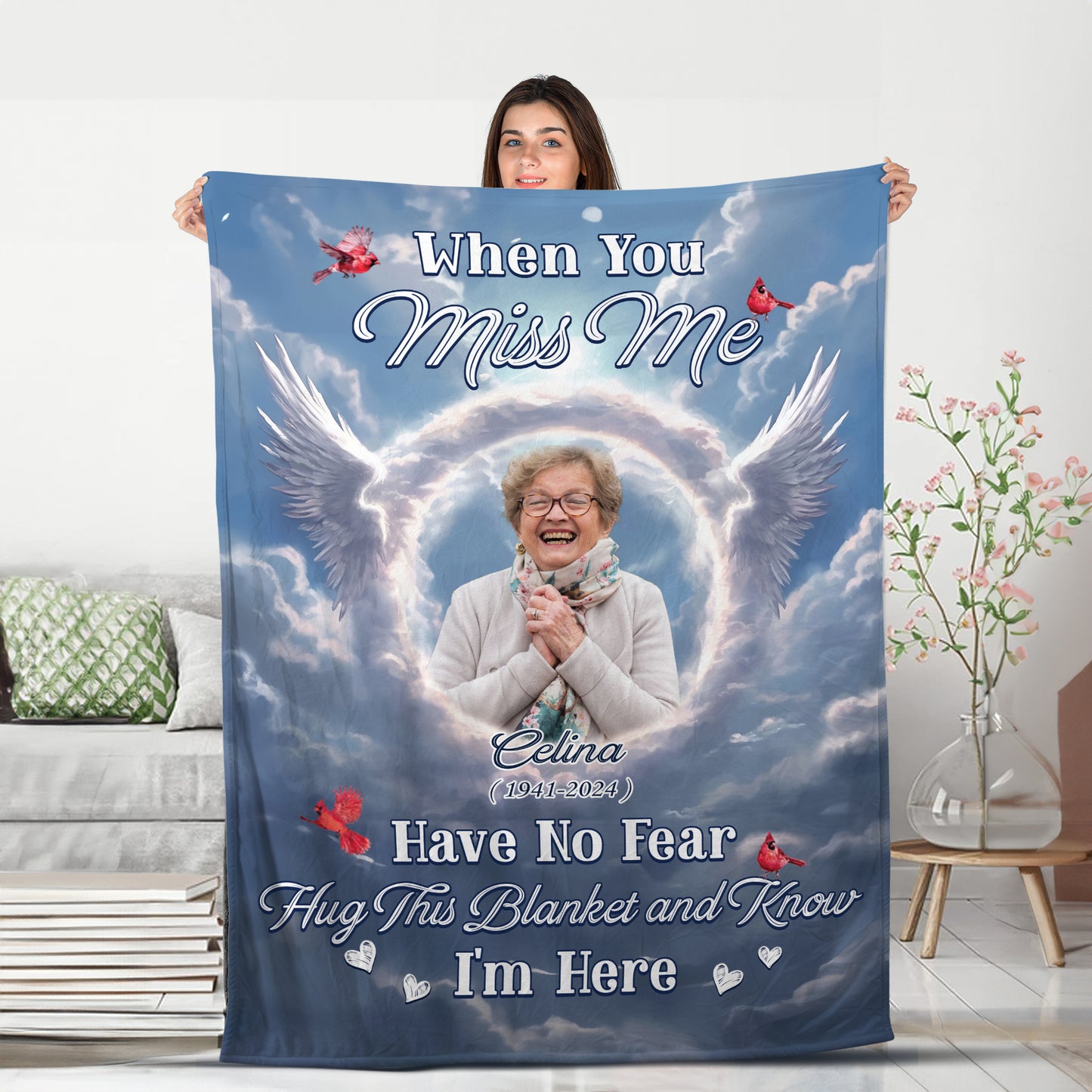 Hug This Blanket I am Here - Memorial Personalized Custom Blanket - Christmas Gift, Sympathy Gift