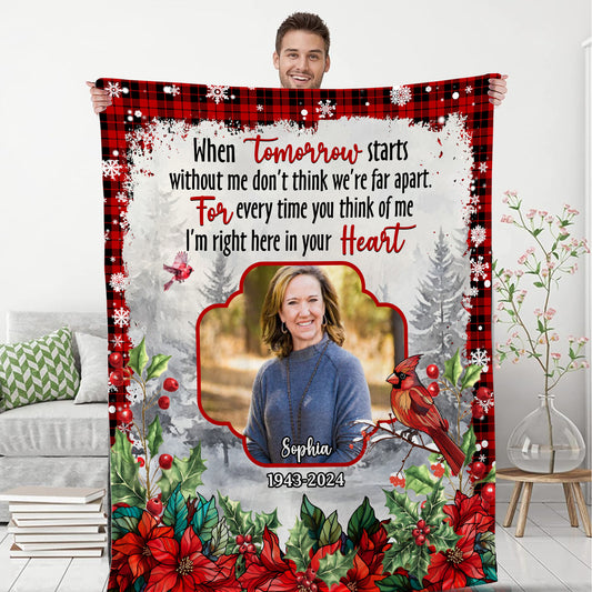 A Red Cardinal Snow Merry Christmas Love From Heaven Memorial Blanket - Remembrance Gift - Memorial Personalized Custom Blanket - Christmas Gift, Sympathy Gift