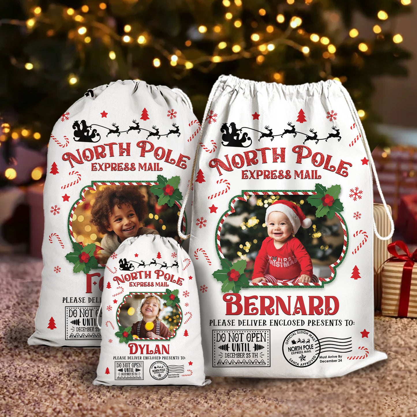 North Pole Christmas Bag Custom Photo - Christmas Family Gift - Personalized Christmas Sack - Custom Christmas Bag