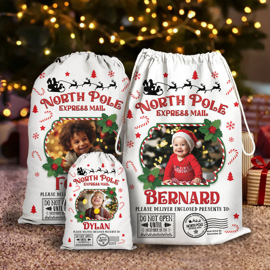 North Pole Christmas Bag Custom Photo - Christmas Family Gift - Personalized Christmas Sack - Custom Christmas Bag