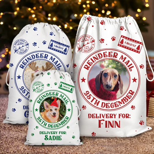 Reindeer Mail Christmas Bag Custom Photo - Christmas Gift For Dog Lovers Cat Lovers - Personalized Christmas Sack - Custom Christmas Bag