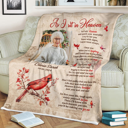 As I Sit In Heaven Personalized Memorial  - Remembrance Gift - Memorial Personalized Custom Blanket - Christmas Gift, Sympathy Gift