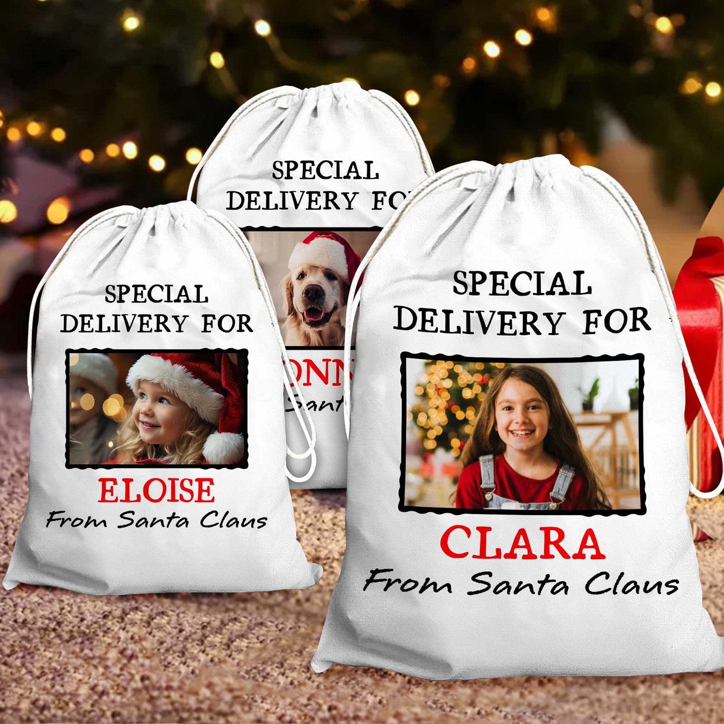 Merry Christmas Vintage Bag Custom Photo - Christmas Gift For Dog Lovers - Personalized Christmas Sack - Custom Christmas Bag