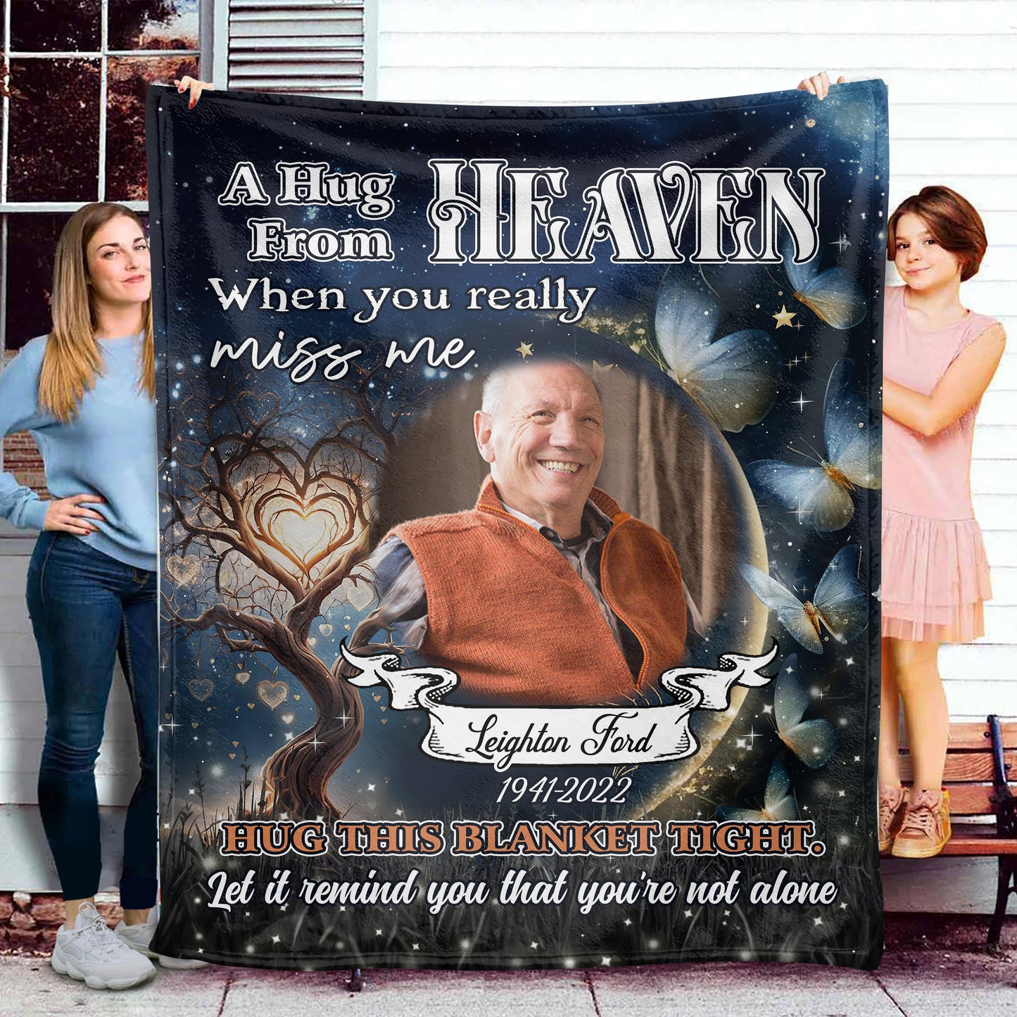 A Hug From Heaven Life Tree Memory Remembrance Gift - Memorial Personalized Custom Blanket - Christmas Gift, Sympathy Gift