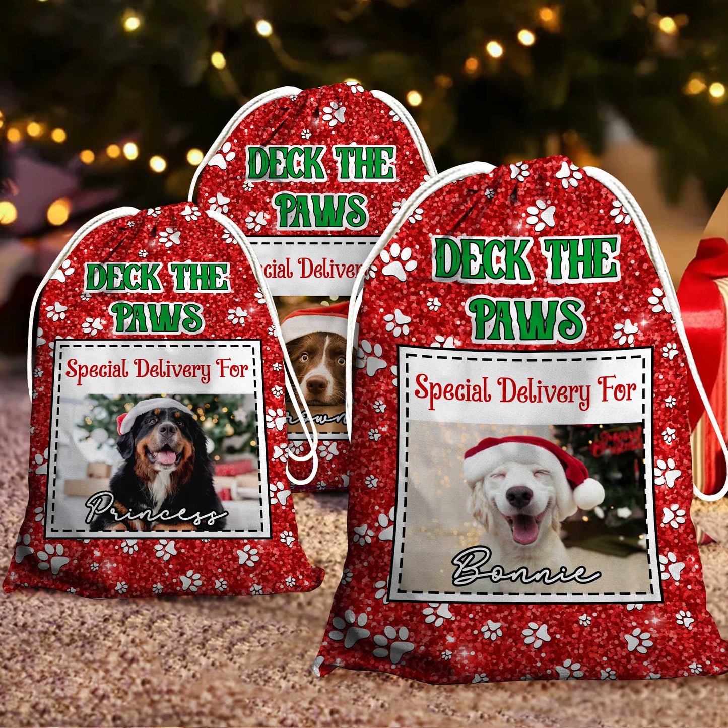 Deck The Paws Mail Service Christmas Bag Custom Photo - Christmas Gift For Dog Lovers - Personalized Christmas Sack - Custom Christmas Bag