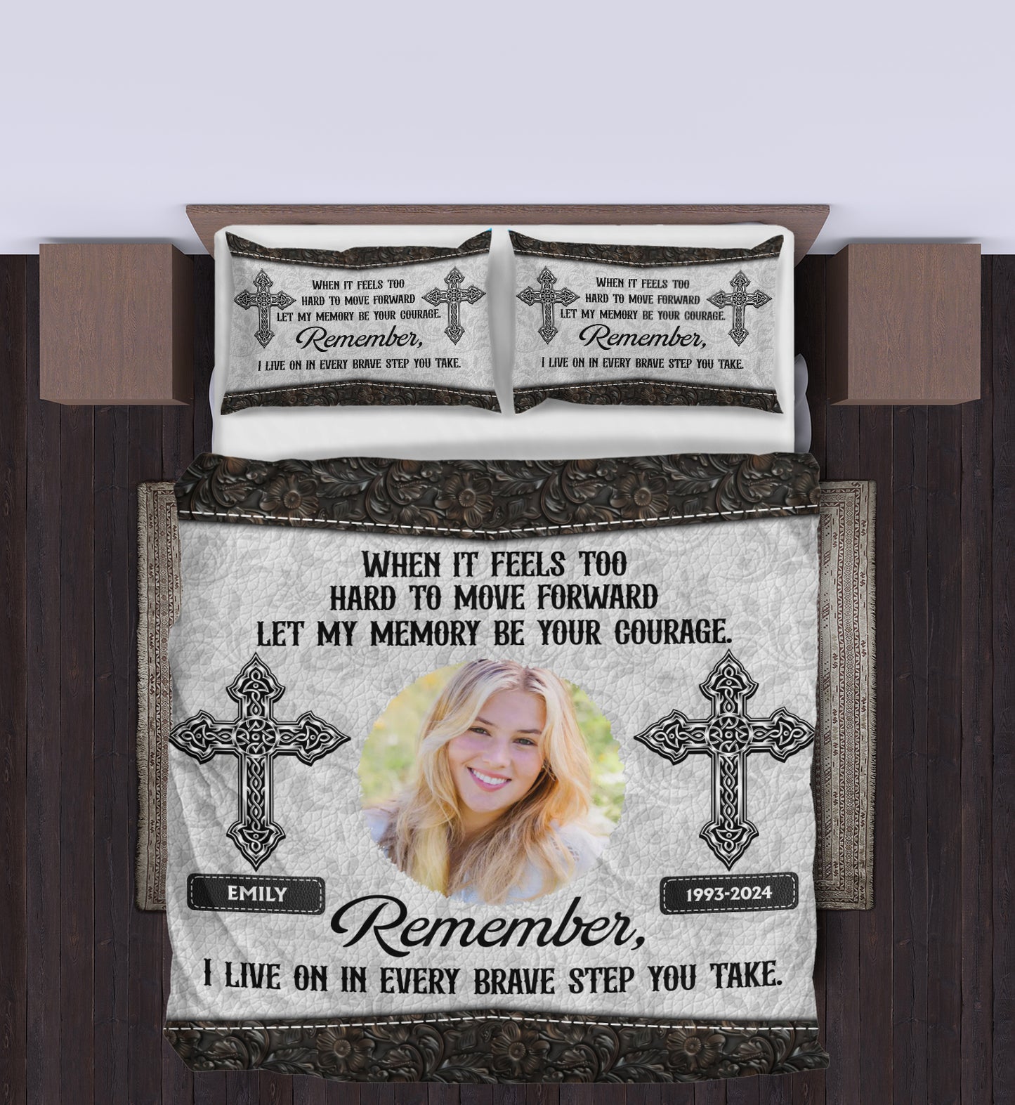 Every Brave Step You Take Cross - Memorial Personalized Custom Bedding Set - Christmas Gift, Sympathy Gift