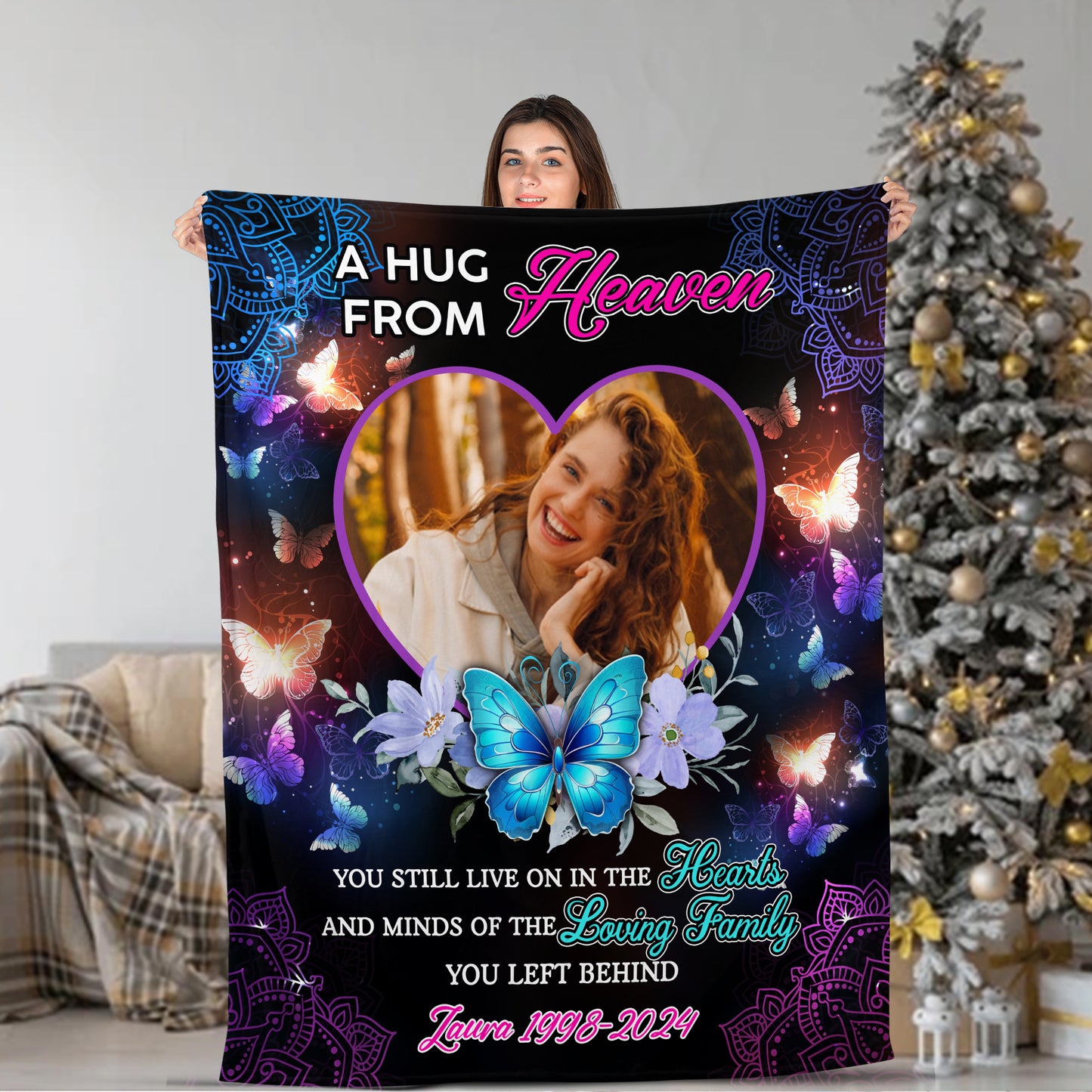 You Still Live On In The Hearts Christmas Photo Blanket Memorial - Remembrance Gift - Memorial Personalized Custom Blanket - Christmas Gift, Sympathy Gift